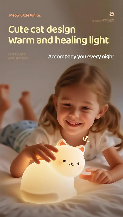 lurk deep Kids,7 Dimmable,Rechargeable Cat Night Light for Colors Lamp,Tap Portable and Squishy Silicone Led