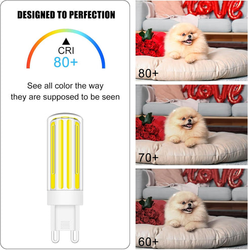 G9 Bulb 80w 60w Dimmable, 6300K AC120V G9 700LM, Pack 5 LED Halogen Equivalent Cool White, COB No-Flicker Ceramic Bi
