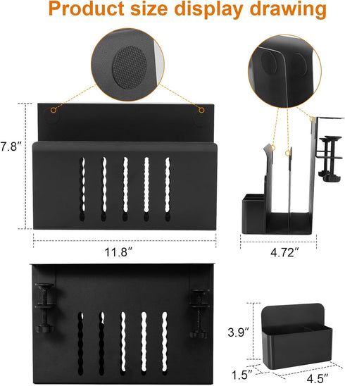 LUKETURE Desk Side Storage - Under Desk Laptop Holder, 2 Tier Steel Hanging Storage, No Drill Organizer, Black