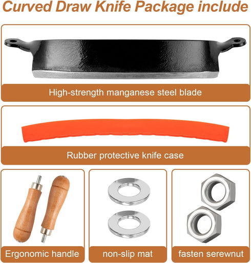 Kimting Honghui 10 Inch Curved Draw Knife Woodworking Debarking Tool Felled Shave Knife Bark Knives with Carbon Steel