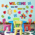 Pasimy 113 Pcs Welcome Bulletin Board Set, Puzzle Pieces Classroom Decorations with Border Trims and Cutouts