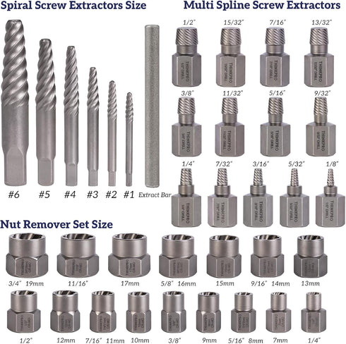 36Pcs Set, 2-in-1 Frozen, Screw & Bolt Extractor Multi-Spline Lug nut Remover, Easy out Stripped Screw Removal Tool Kit