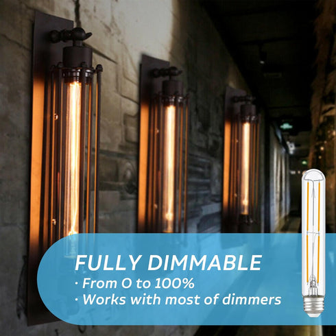 Bulbs 7.3 Inch E26 T10 Bulb Bulb 185mm Bulb,6W 60 Bulb Livingroom,2700K 600LM,Pack 4 Tube Light LED Tubular Light Long