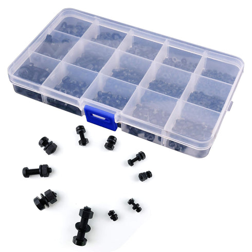Readytosky M2 M2.5 M3 M4 M5 Nylon Screws Metric Machine Pan Round Head Plastic Screw Nut Bolt Assortment Kit, 510PCS
