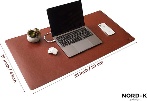 Nordik Leather Desk Mat, Whiskey Brown, Premium Mouse Mat & Desk Pad Protector, 35 x 17 Inch, Felt Vegan Leather