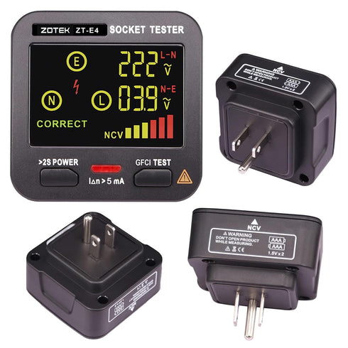 ZT-E4 Outlet Tester with LCD Color Screen: 3-Wire AC 120V Circuit Breaker Finder Tool