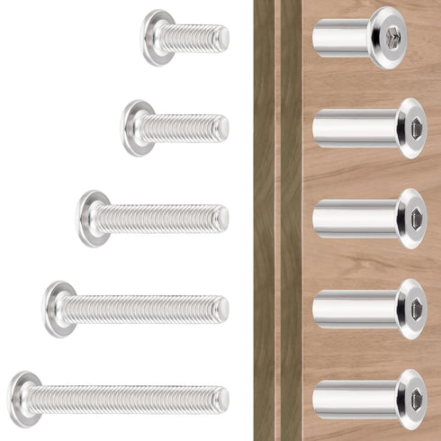 100 Sets M6x15/20/30/40/50mm Silver Bolts and Nuts Set - Carbon Steel Hex Socket