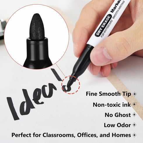 Fine Tip Dry Erase Markers - 72 Pack Black Whiteboard Erasable Markers Bulk for Kids Adults, Ideal for Classroom School Office Home Use on White Board, Non-Toxic Easy Clean by SFAIH