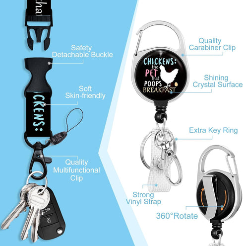 Piefly Lanyards for Id Badges, Funny Badge Holder with Retractable Badge Reel Clip, Chicken Work Card Name Tag Keychain