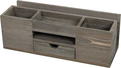 Liry Products Brown Wooden Desktop Organizer with Multiple Compartments, Rack Shelf for Office Supplies