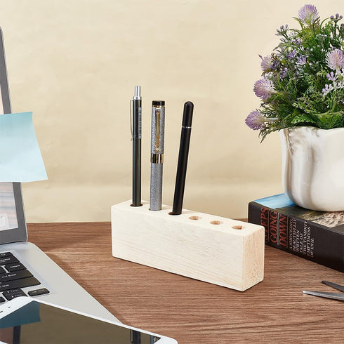 OLYCRAFT 6-Hole Wood Desktop Pen Holder, Rustic Wooden Pen Organizer for Office Desk, Fountain Pen Storage Display