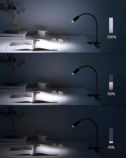 JHD LED Desk Lamp with Clamp, 10 Brightness Levels, 12" Flexible Gooseneck, Eye Protection USB Lamp for Home Office &