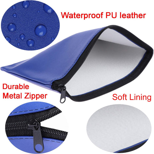 Bank Bag Money Pouch, Leatherette Security Deposit Bags, Utility Zipper Bags, 11x6 inch, 4 Pack, Blue