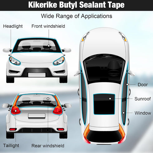 Butyl Rubber Tape Headlight Glue Sealant Rope, 14.8Ft, 9mm Diameter, Black, 1 Roll for Automotive