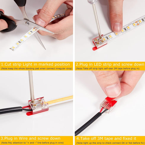 15 Pack Single Color LED Strip Light Connector, Solderless 8MM 2Pin Connector for 8mm/0.31 Width Strip Light