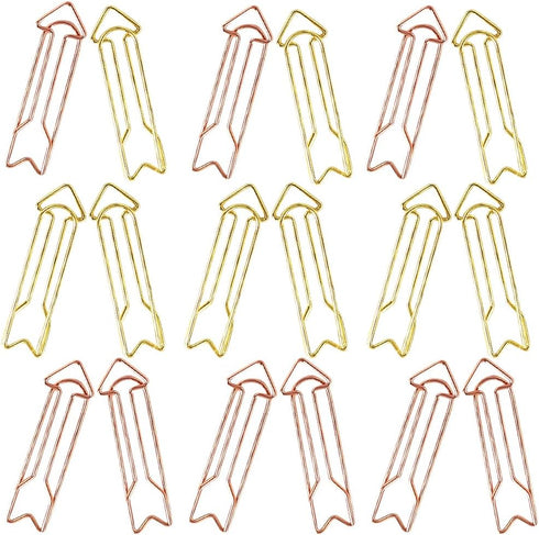 LUOZZY 40pcs Metal Arrow Shaped Paper Clips, Colorful Clips for Home, Office, School - Rose Gold + Gold