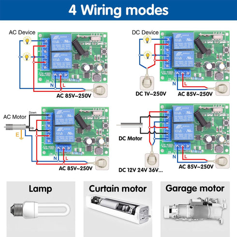 DieseRC AC 110V 120V 220V 240V Wireless Remote Control Switch: 433Mhz RF 10A 2CH Relay Receiver with 2 Transmitters