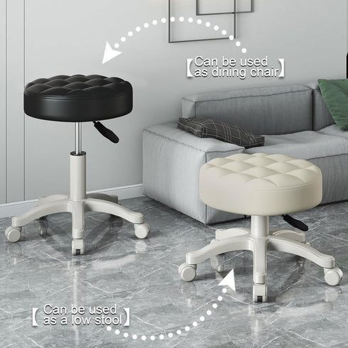 funrautz 360-Degree Armless Height Adjustable Rolling Stool with Wheels, Backless Swivel Chair with Faux Leather