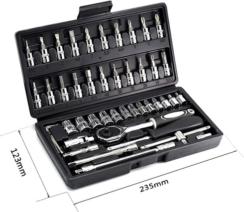 YUFANYA 46PCS 1/4 inch Drive Socket Set, Metric Ratchet Wrench with 4-14mm CR-V Sockets, Mechanic Tool Kits