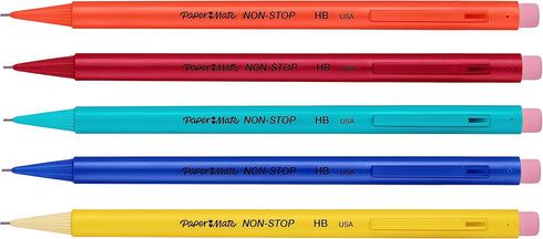 Paper Mate Non-Stop Mechanical Pencil | 0.7mm with Shock-Absorbing Tip | HB #2 | Assorted Barrel Colours, 10 Count