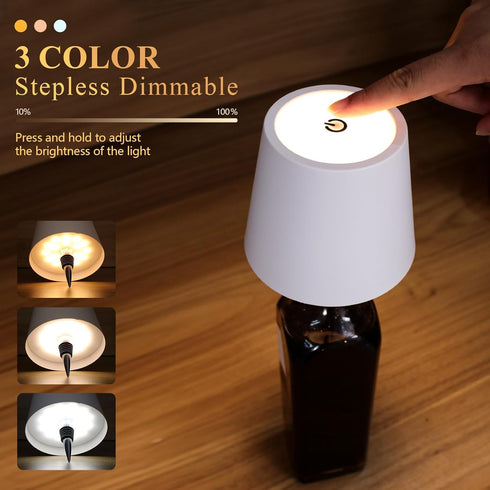 2 Pack 2025 3 Dimming Wine Bottle Lamps, New Color Rechargeable Wireless Bottle Lamps, Bottle Lamp Kit for Liquor