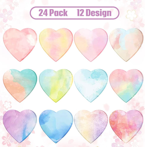 Teling 24 Pcs Valentine's Day Heart Shaped Sticky Notes Pad Gift Cute Fun Sticky Notes Colorful Sticking Power Memo Pads for Girls Women Lover Office School Supplies 3 x 3 Inch(Vivid Color)