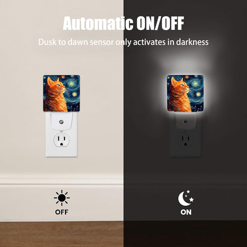 Cat Night Light, Lonely Ginger Cat Night Lights Plug into Wall Decor for Bedroom, Bathroom, Hallway, Kitchen, Dusk