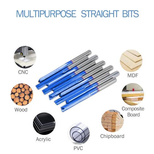 1/8 1 8 2-Flute 22mm CEL/45mm 10 Pack HQMaster CNC Router Bits Router Bit Straight Router Bit Shank Straight Flute End