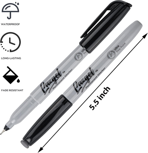 Ultra Fine Permanent Marker Bulk, 32 Pack Ultra Fine Point Black Permanent Marker set, Felt Tip Pens Works on Plastic, Wood, Stone, Metal and Glass for Doodling, Marking by LAZGOL