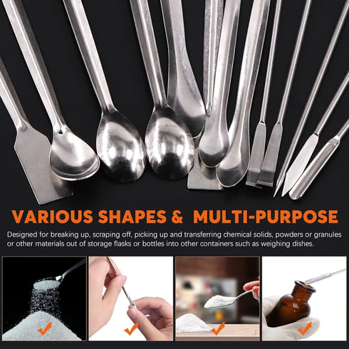 14Pcs Stainless Steel Lab Spatula, Micro Spatula Sampling Scoop for Reagent Laboratory Powders