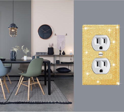 Gaocai 3 Pcs Silver Shiny Golden Rhinestones Light Switch Cover Plate, Decorative Wall Plate Covers