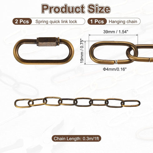 1ft 4mm/0.16" 2 uxcell Lighting Hanging Chain, Looping Metal Pendant Chandelier Chain Extension with Quick Link Lock