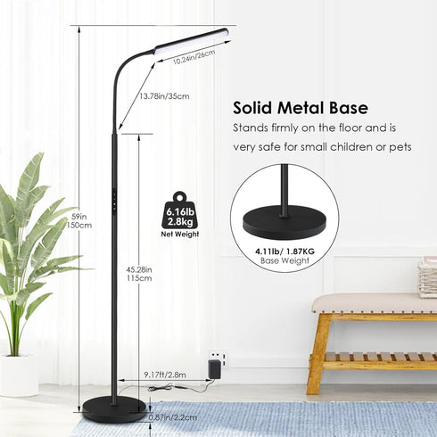 15W 1H 3000K-6000K Dimunt LED Floor Lamp, Bright Floor Lamps for Living Room with Timer, Stepless Adjustable Colors