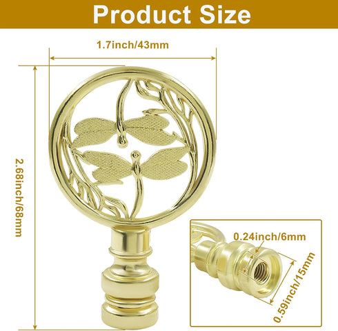 Zorfeter 2 PCS Double Dragonflies Lamp Finial, Gold Decorative Finial Antique Brass Lamp Shade Toppers, Hollowing Out