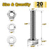 (20 Sets) 1/4-20x1-1/4" Hex Head Stainless Steel Bolts and Nuts | 304 Stainless Steel with Washers, Fully Threaded