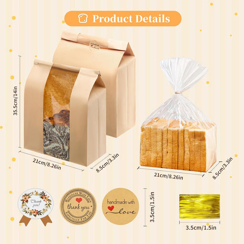 MOPKIUTR 100 Pack14 8.3 3.5 inch 50pack 18 8 4 Inch Packaging (150) x x Large Kraft Paper Bread Bags for Homemade Bread