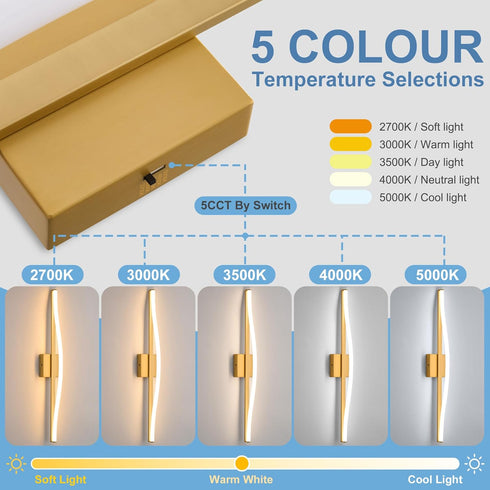 32 inch, Dimmable 5CCT Modern Bathroom Vanity Light Curved, Led Bathroom Light Fixture Over Mirror, Gold Bar Vanity