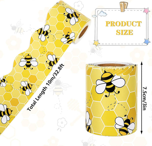 Whaline 32.8Ft Summer Bee Bulletin Board Border Yellow Bee Honeycomb Die Cut Trim Border Roll for Summer Bee Day Home Party Supplies by Whaline