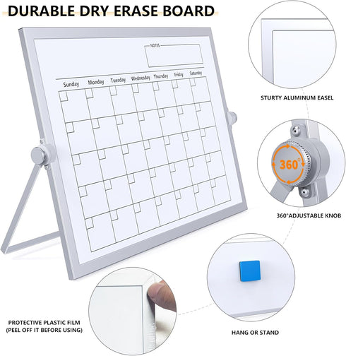 Dry Erase White Board, 16X12in Large Magnetic Desktop Whiteboard with Stand, 8 Markers, 4 Magnets, 1 Eraser, Portable Double-Sided White Board Easel for Kids Memo to Do List Desk School by Laokiiy