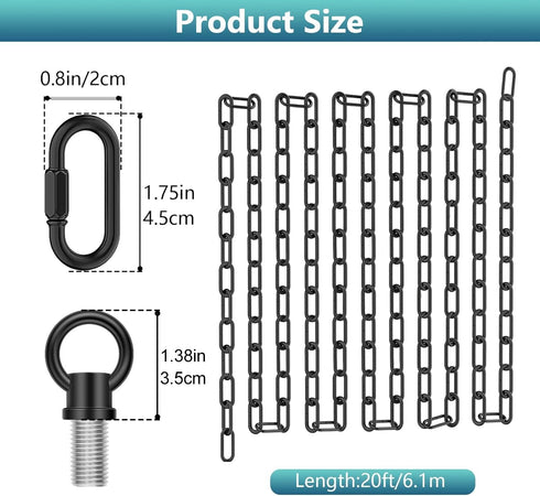 20 66 garini Feet Industrial Black Light Fixture Chain, Adjustable Extension Chain with Connection Locks for Light