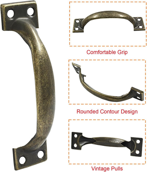 4 Pcs Bronze Pull Handles, Vintage Style Barn Door Handles, Metal Gate Pull Handle for Drawer Dresser