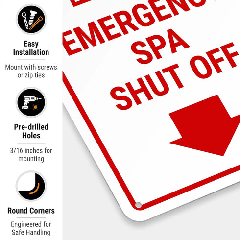 Sigo Signs 10x7 Inches, .040 Emergency Spa Shut Off Sign, Rust Free Aluminum, Fade Resistant, Made in USA