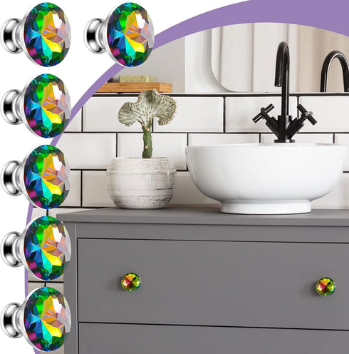 Youyole 10 Pcs Dresser Crystal Knobs, 30mm Glass Pull for Cabinets and Drawers, Fresh Style Knobs for Dresser Drawers