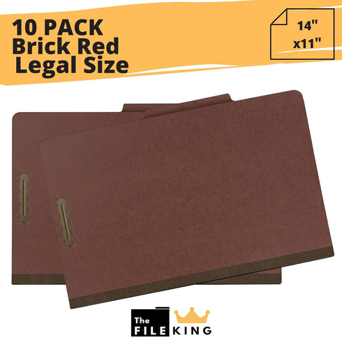 The File King Two Divider Legal Size Pressboard Classification File Folder, Brick Red | Box of 10 | 2” Expansion |