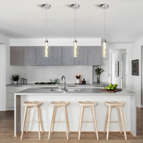 Dimmable 3000K/4000K/5000K Pendant Lights Kitchen Island, Modern Mini Pendant Light Fixtures with Crystal Stone, LED