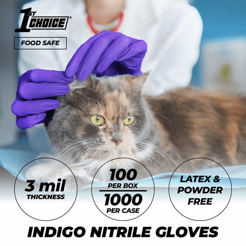 1st Choice Nitrile Disposable Gloves, XL, 3 Mil Blue Indigo, Box of 100, Latex Free Medical Gloves