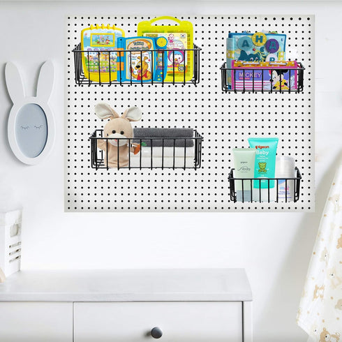 Pegboard Baskets Accessories for Storing Items Not Easy to Hang on Pegboard - 4 Pcs (Black Light-Duty)