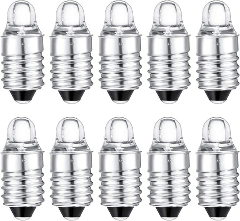 Honoson 10 Pieces E10 LED Bulbs, 3 Volt Miniature Flashlight Bulbs, Cool White
