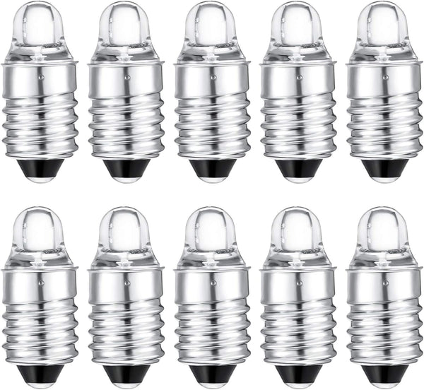 Honoson 10 Pieces E10 LED Bulbs, 3 Volt Miniature Flashlight Bulbs, Cool White
