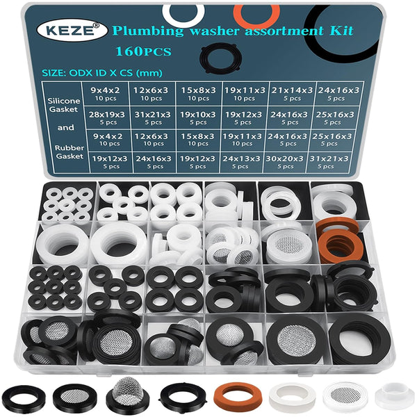 24 Sizes Plumbing Washers Assorted Kit, 160 PCS Garden Hose Rubber Washers & Shower Head Seals